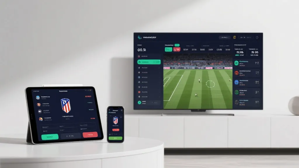 手机、平板、电脑与电视同屏观看足球信息，体现多终端支持